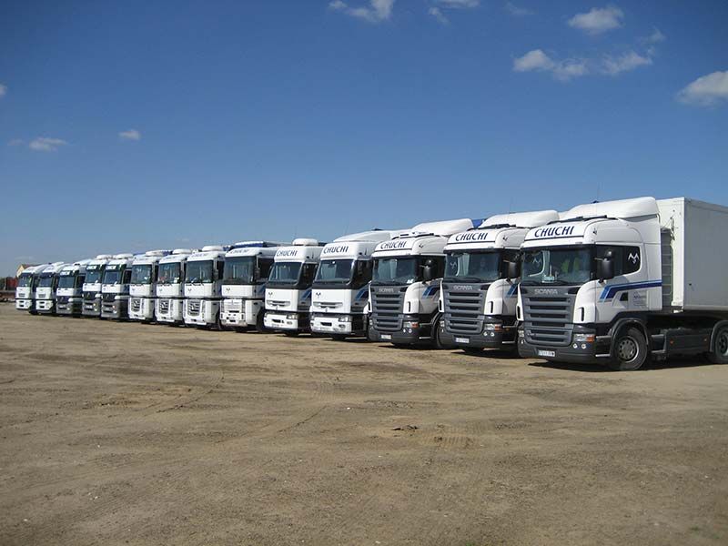 Vista general de todos los camiones que conforman la flota de Miñambres Rodríguez